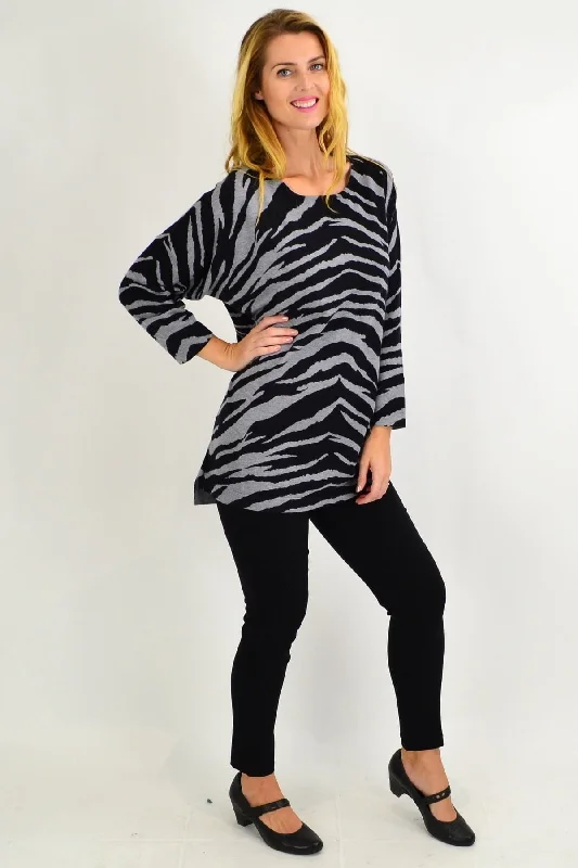 Grey Zebra Wool Blend Tunic Jumper