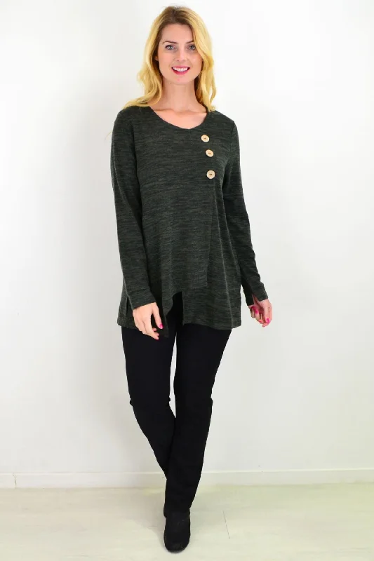 Khaki 3 Button Knit Tunic Top