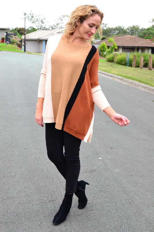 Long Sleeve Relaxed Camel Pullover Tunic Jumper