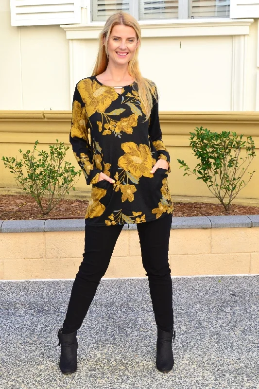 Mustard Flower Fleece Peep Hole Tunic Top