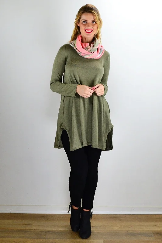 Olive Green Knit Tunic Top