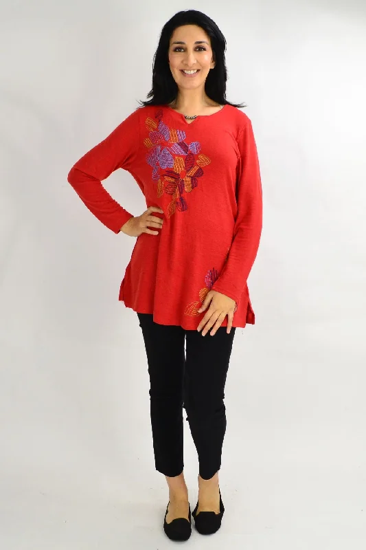 Orange Windmill Flower Tunic Top