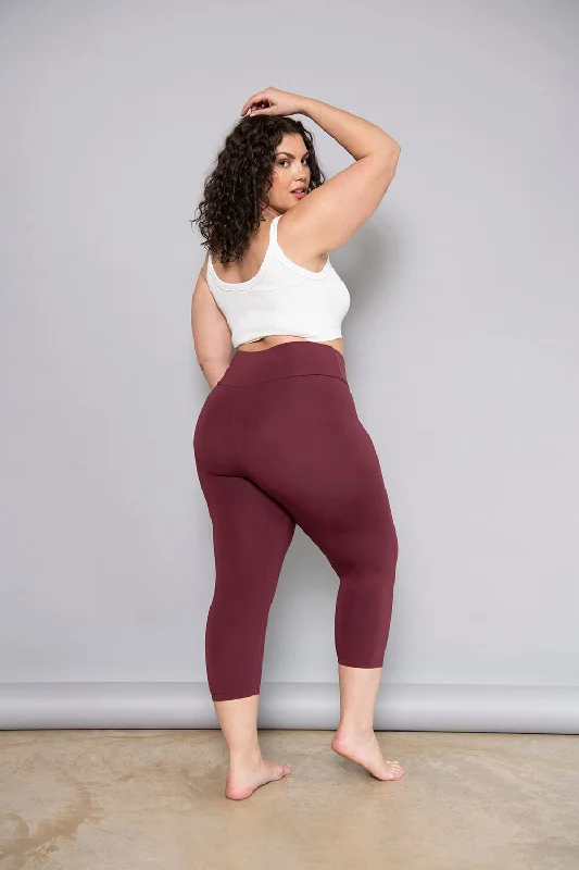 Curve Cropped Lightweight Leggings - Burgundy