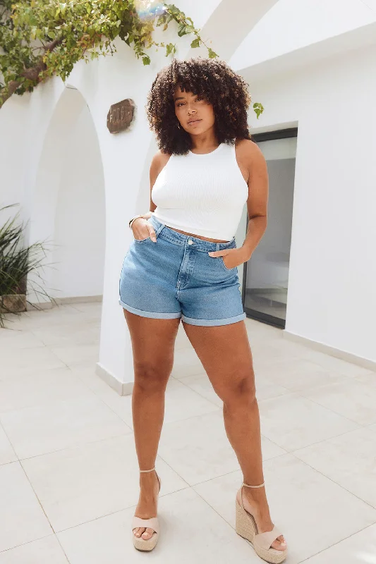 Curve Denim Shorts - Mid Blue