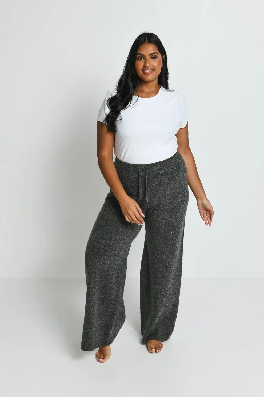 Curve Knit Wide Leg Lounge Trousers - Grey