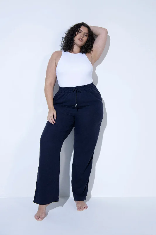 Curve Linen Trousers - Navy