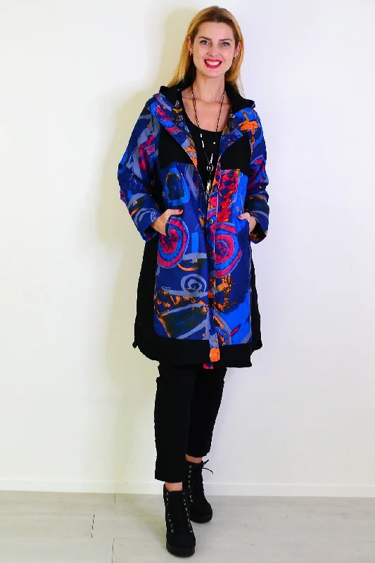 Red Blue Swirls Long Corduroy Jacket