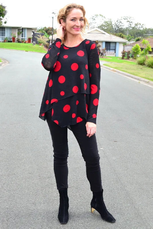 Red Spot Cross Over Swing Tunic Top