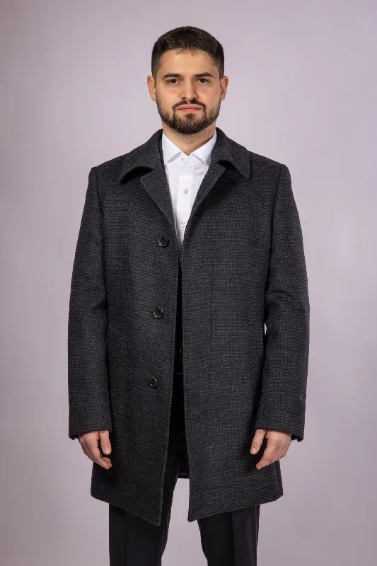 Collared Wool Carcoat - Grey Check