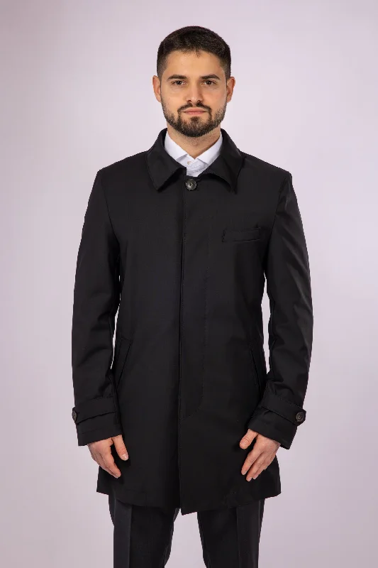 Waterproof Wool Raincoat | Black