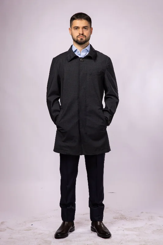 Waterproof Wool Raincoat | Charcoal