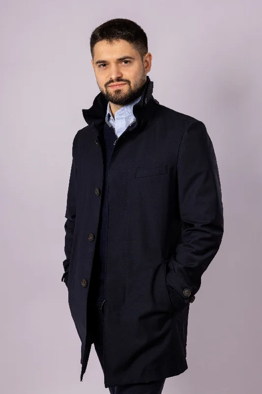 Waterproof Wool Raincoat | Navy